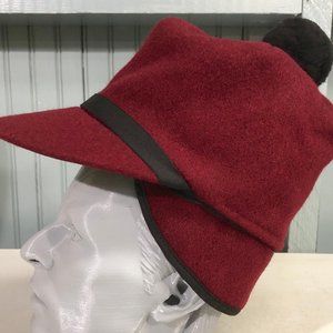 Maroon 6 1/2 Wool Langenberg Scotch Winter Pom Made USA Hat Ear Flaps